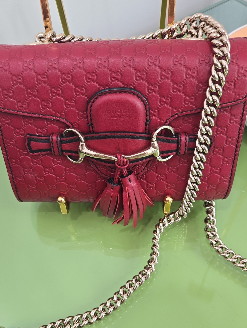 Gucci Guccisima Burgundy Red Mini Shoulder Bag with Tassel and Wallet - Picture 9 of 17